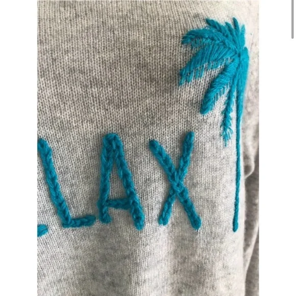 NWT 100% Cashmere GOLDEN SUN "RELAX" Gray Teal Blue SWEATER $240 XS / S - Picture 3 of 5